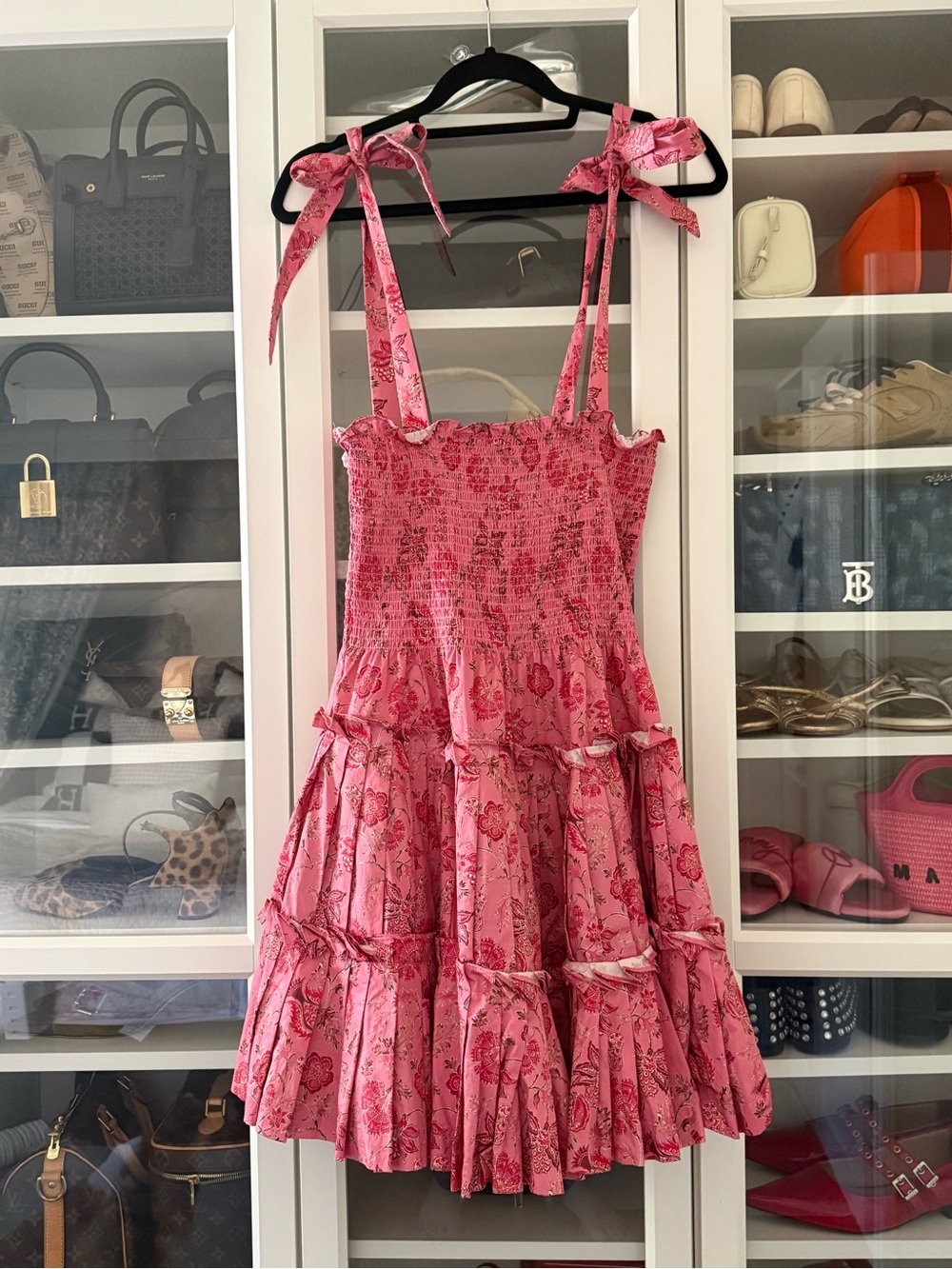 Hill House Pink Floral Tie-Shoulder Tiered Mini Dress